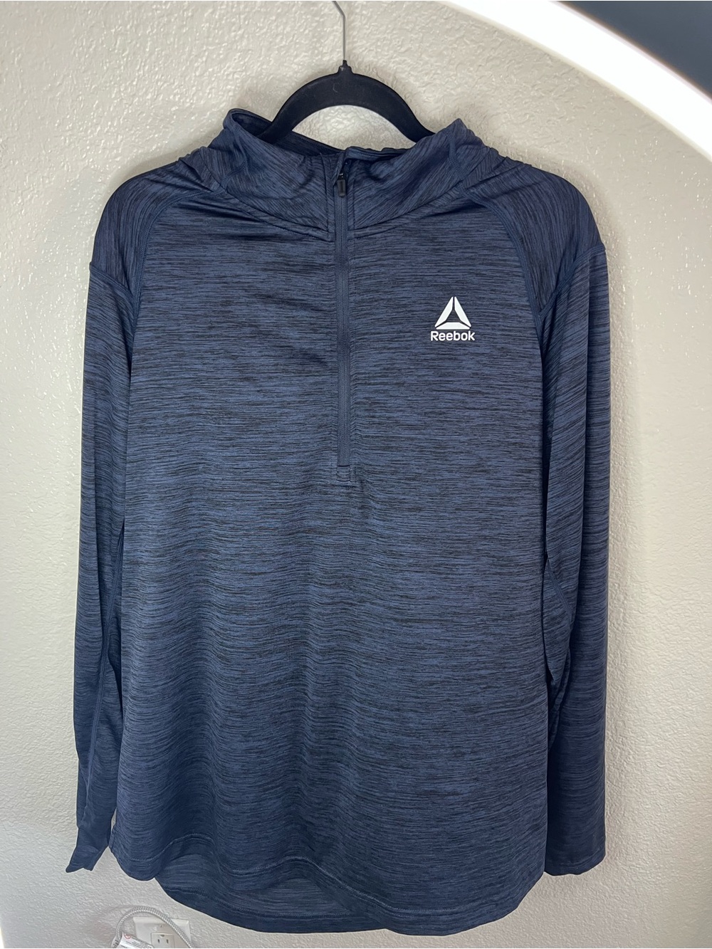 Reebok Men's Navy Blue Heather Quarter-Zip Hoodie